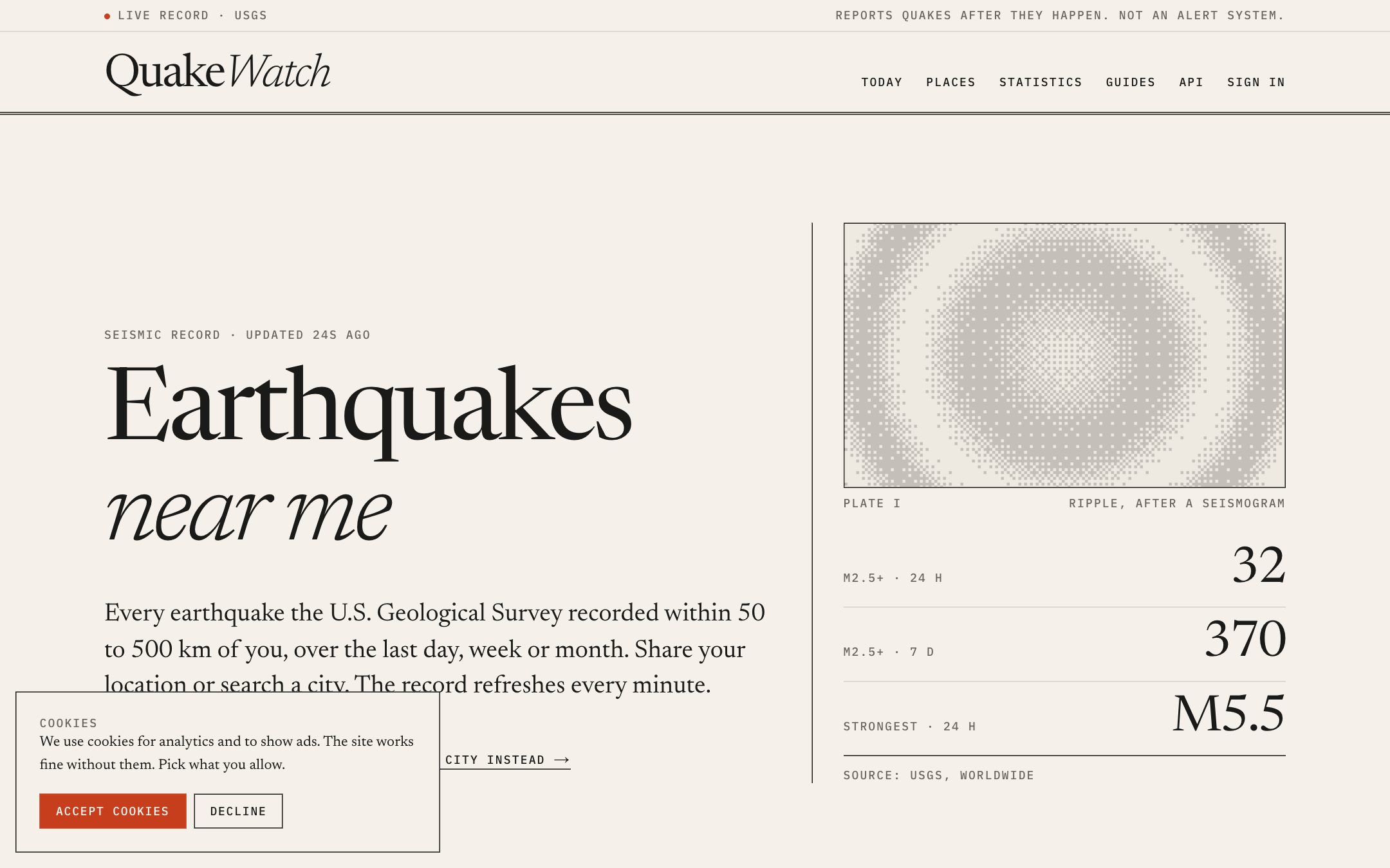 QuakeWatch homepage
